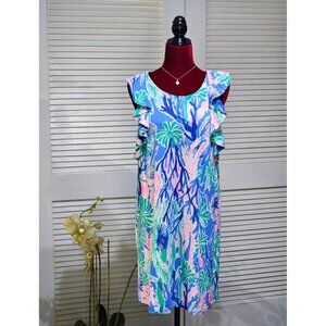 Lilly Pulitzer Women's Blue Pink Green Esmeralda Jet Stream Dress Size L 2783